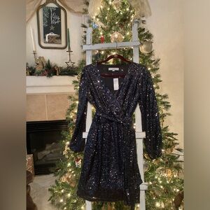 LOFT Black and Silver Sequin Dress